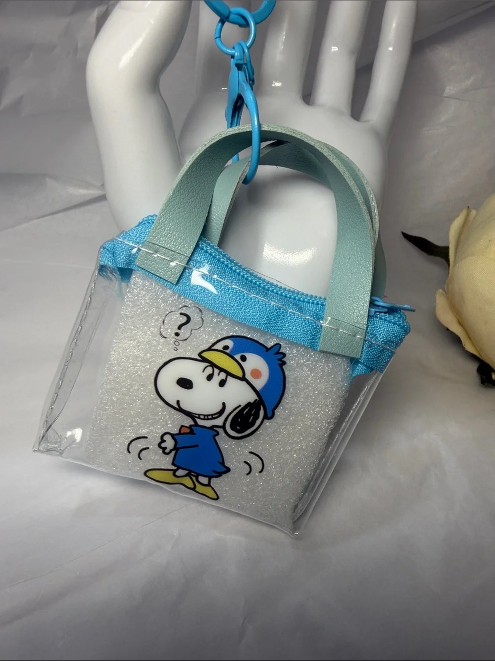 Clear Snoopy Mini Key & Card Holder Tote in Light Blue